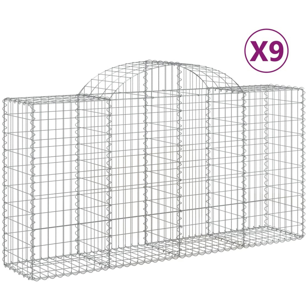 vidaXL Silver Galvanised Iron Arched Gabion Basket 200 x 50 x 100/120cm 9 Pack Image 2