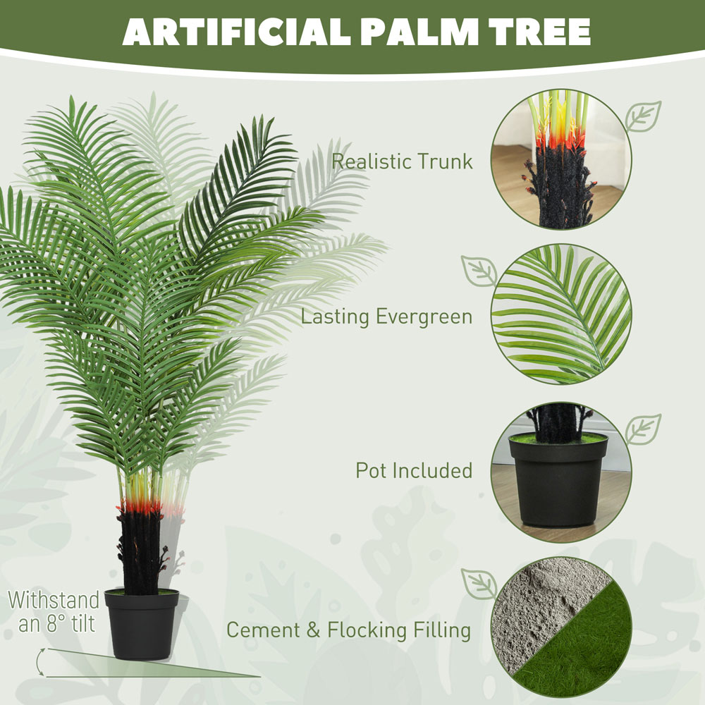 HOMCOM Areca Palm Tree Artificial Plant Pot with Flocked Soil 150cm Image 8