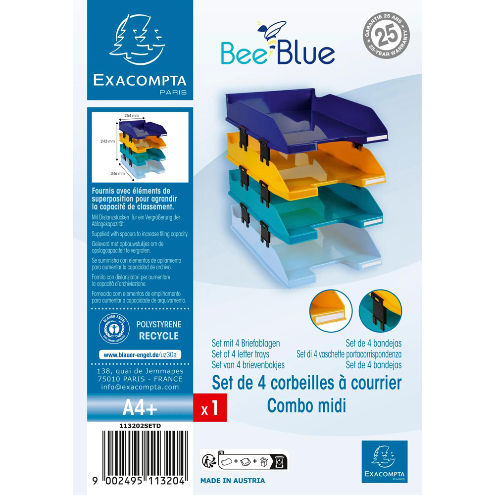 Exacompta Bee Blue Multicolour Letter Tray 4 Pack Image 8