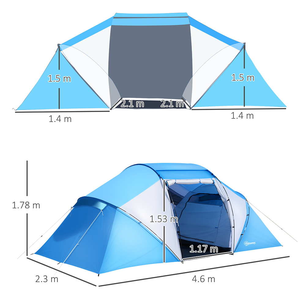 Outsunny 4-6 Person Dome Tent Blue and White Image 5