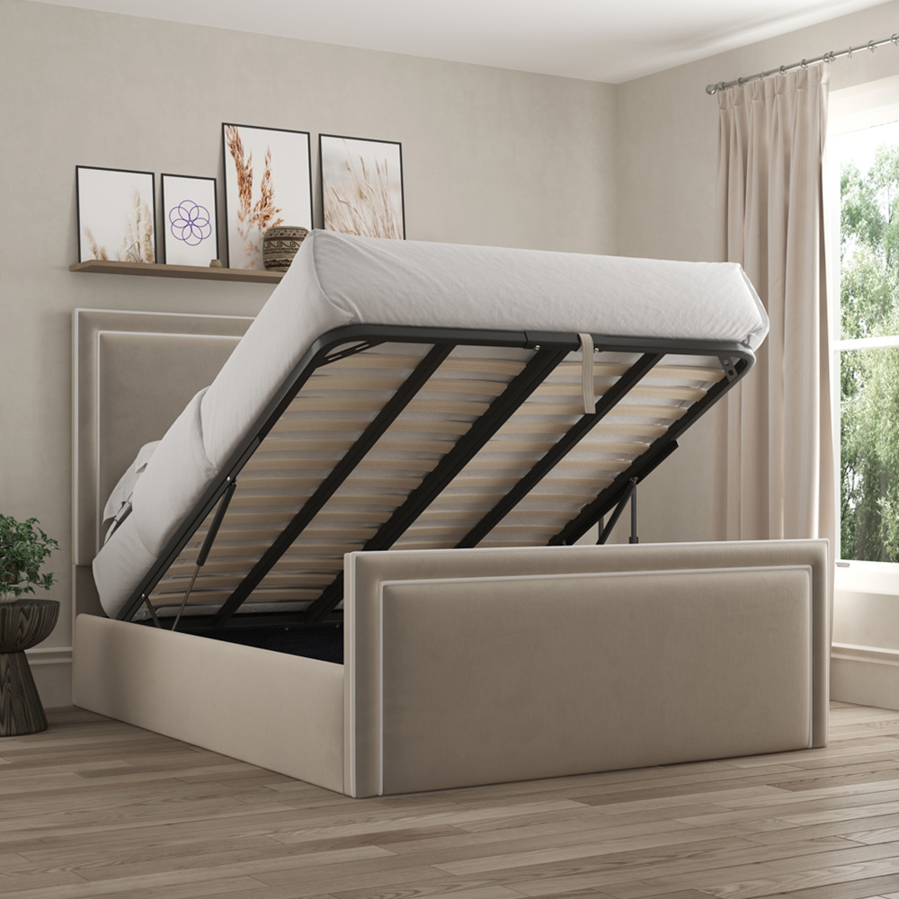 DS Living Verona King Size Plush Grey Piping Ottoman Bed Image 5