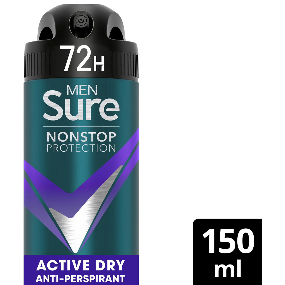 Sure Men Nonstop Protection Active Dry Antiperspirant Deodorant Aerosol 150ml Image 3