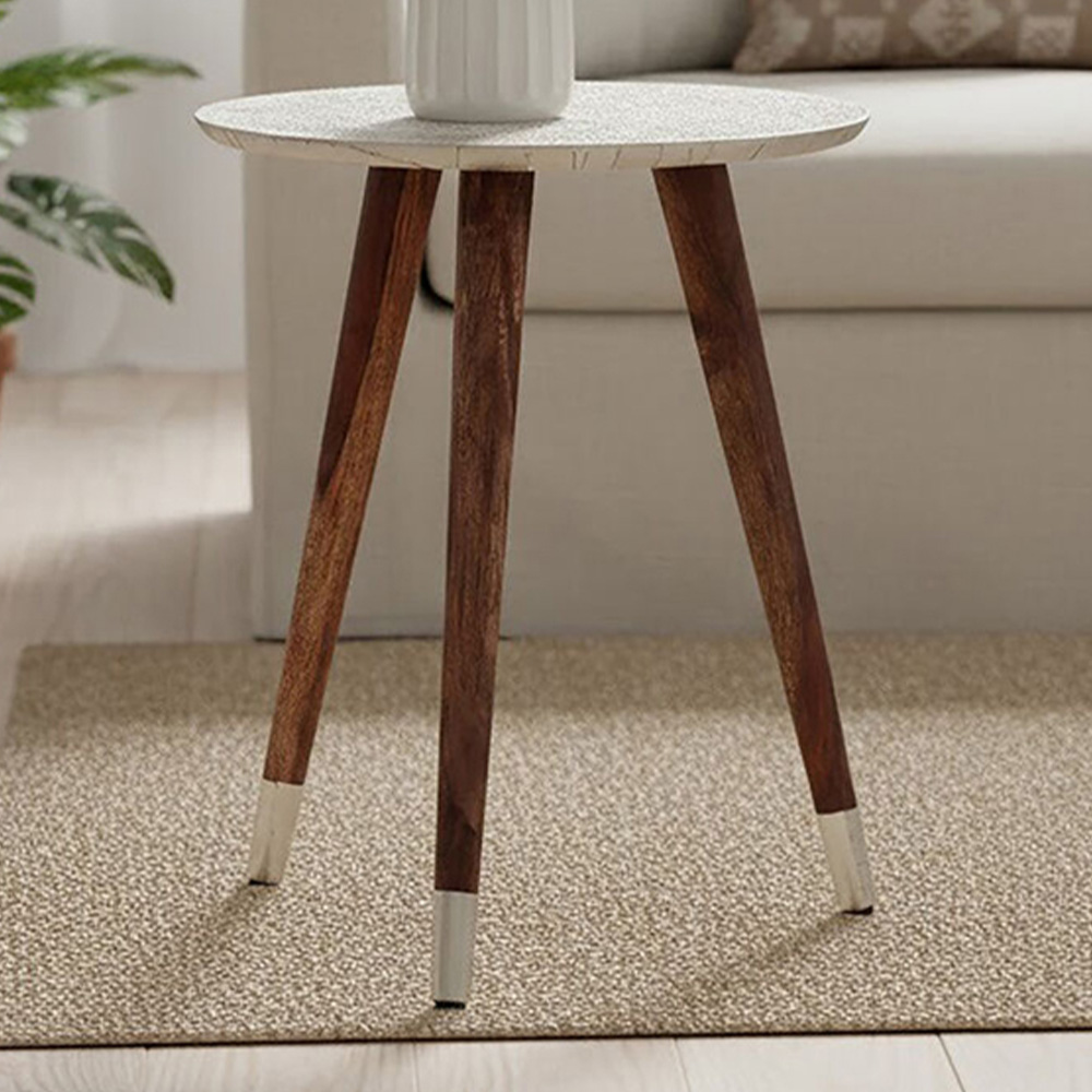 Premier Housewares White Finish Carved Metal Top Side Table Image 1