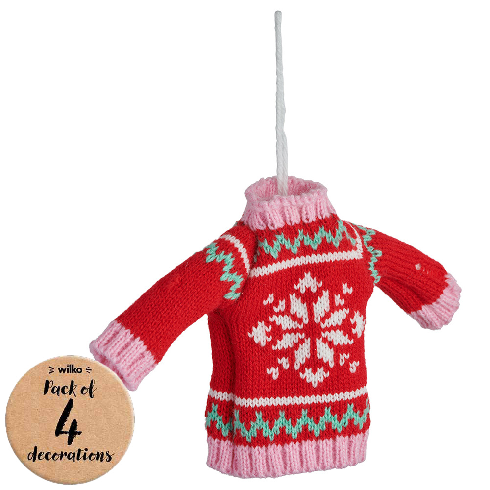 Wilko Joy Knitted Jumper Decoration 4 Pack Image 1