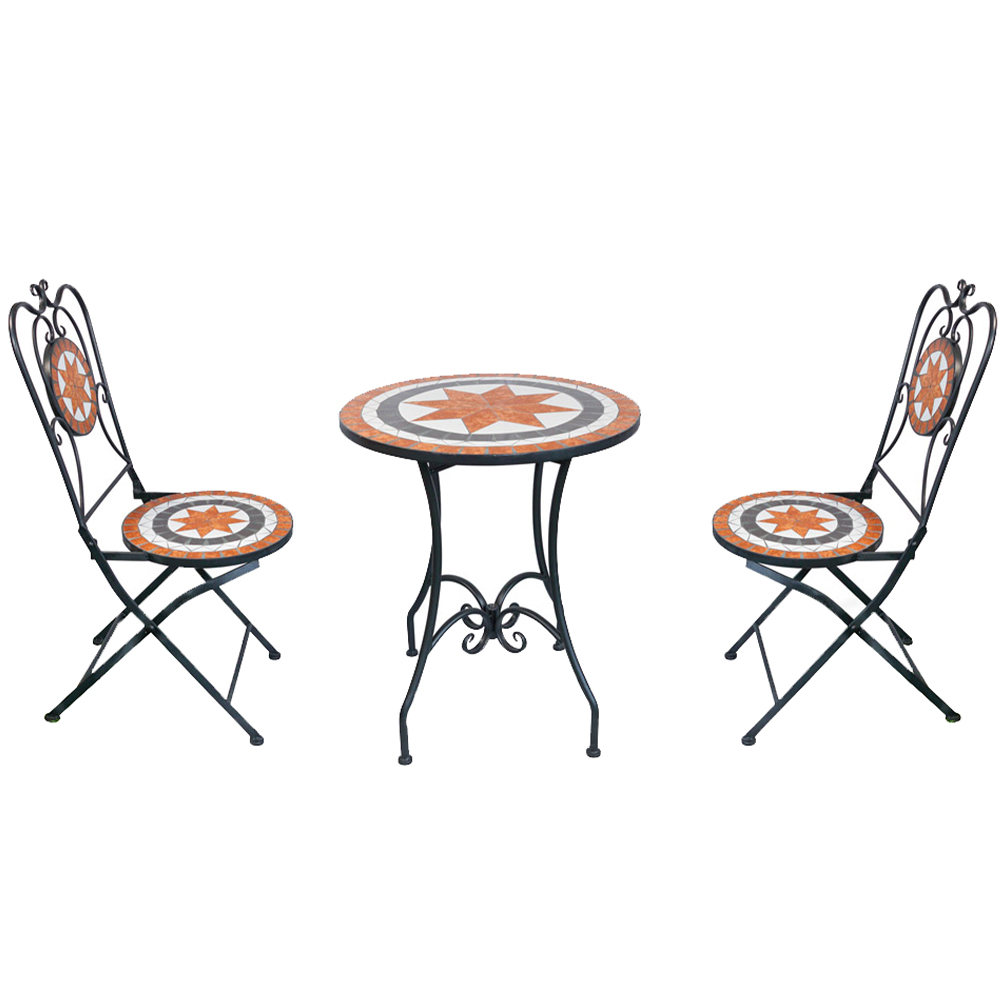 Best4 2 Seater Black and Orange Mosaic Cast Iron Garden Bistro Set Image 2
