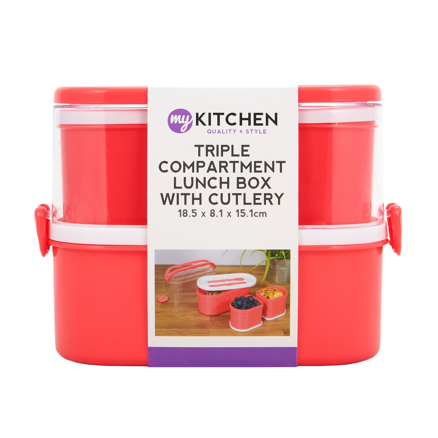 Triple Compartment Lunch Box - Red Image 1