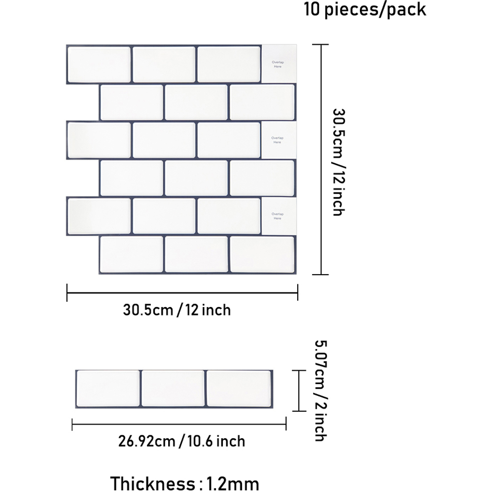 Living and Home 3D Effect White and Black Peel and Stick Backsplash Tiles 30.5 x 30.5cm Image 4
