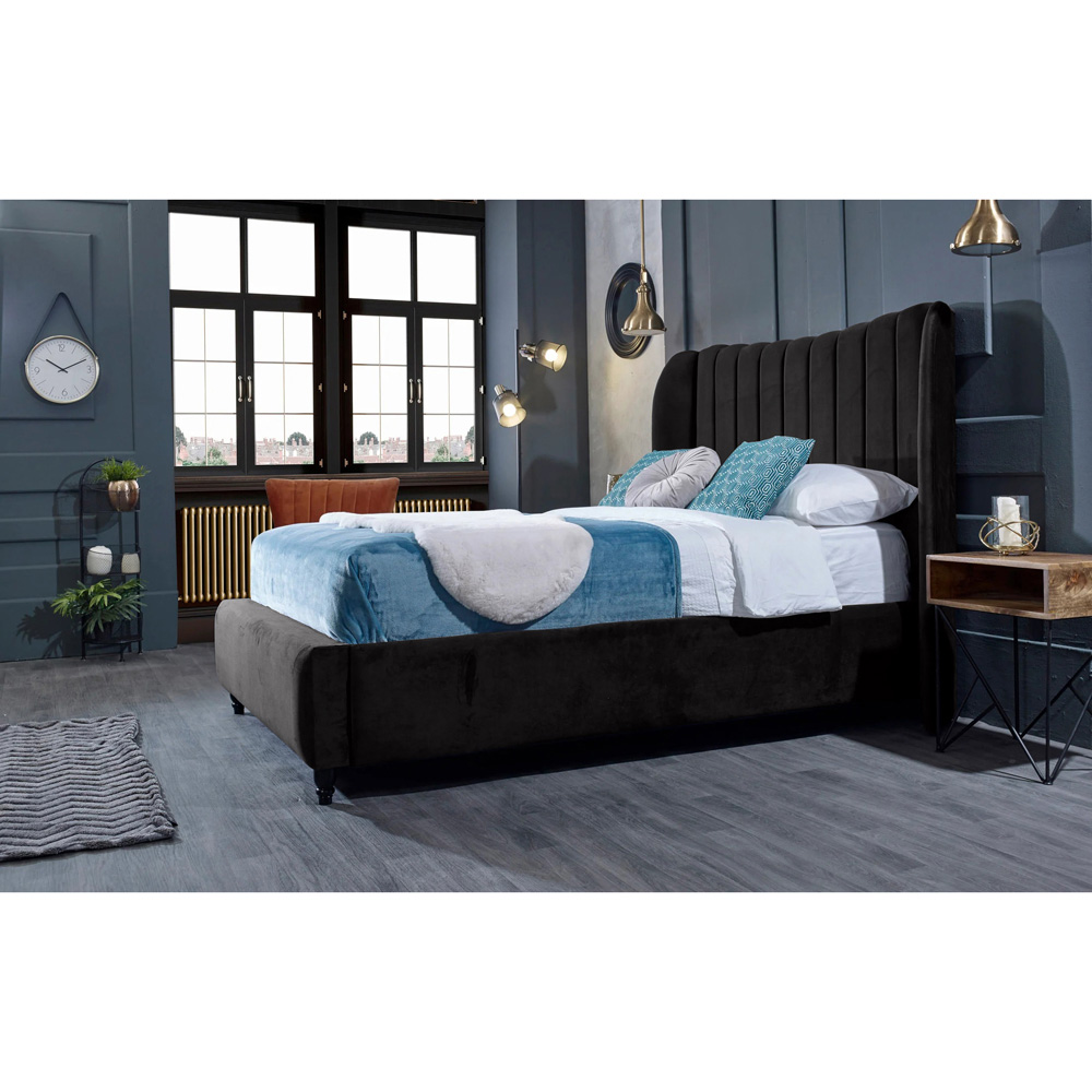 Eleganza Home Carli King Size Black Plush Velvet Bed Frame with Lined Headboard Image 4