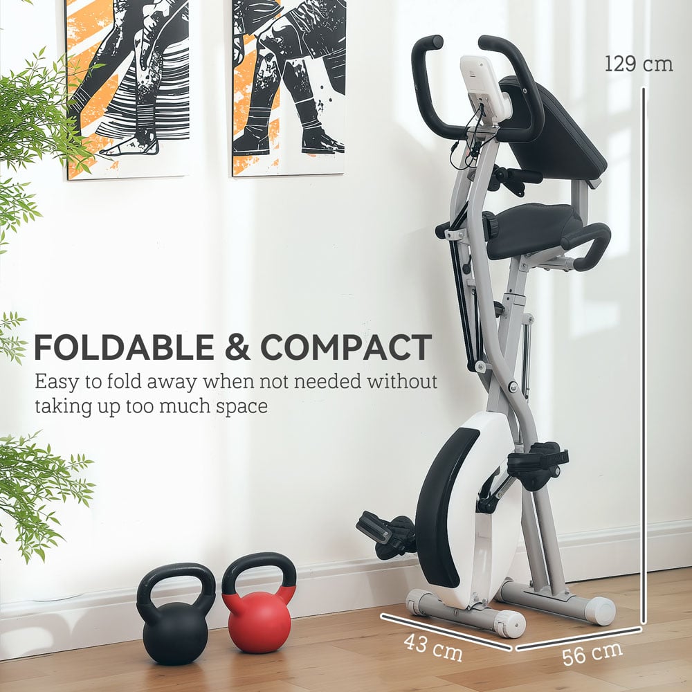 SPORTNOW White Magnetic Resistance Folding Exercise Bike with Arm Bands and Hand Pulse Sensor Image 8