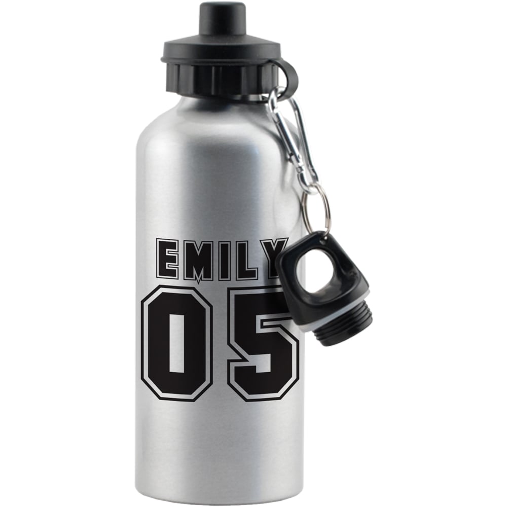 Personalised Memento Sports Number Silver Drinks Bottle Image 1