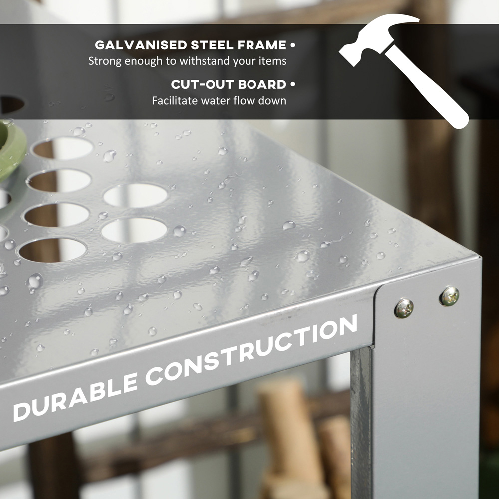 Outsunny 2-Tier Silver Galvanised Steel Plant Stand Image 6