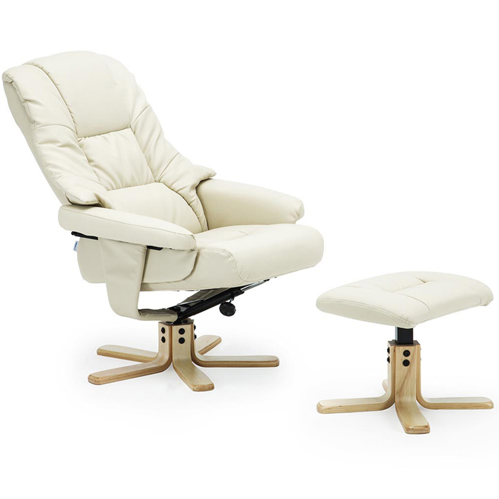Furniture Online Sorento Cream Bonded Leather Swivel Recliner Chair with Footstool Image 3