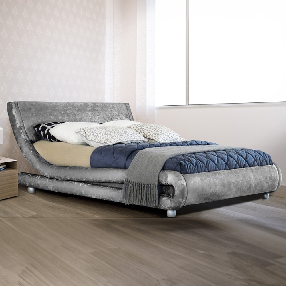 Brooklyn Modern Curved Double Silver Crushed Velvet Bed Frame Image 1