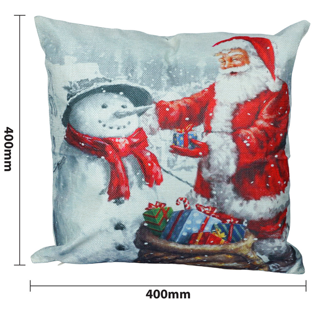 Xmas Haus Christmas-Theme Santa and Snowman Design Cushion 40 x 40cm Image 3