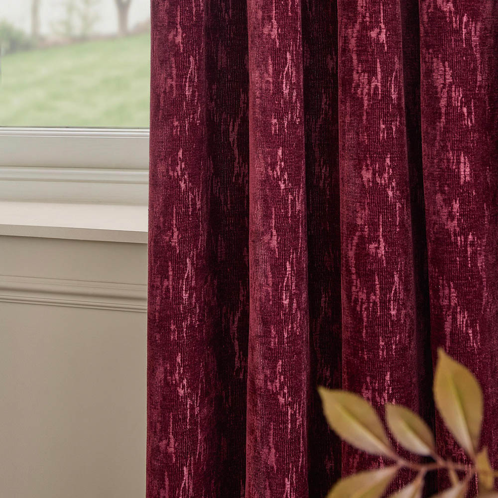 Paoletti Aurelio Burgundy Chenille Fully Lined Eyelet Curtains 117 x 183cm Image 2