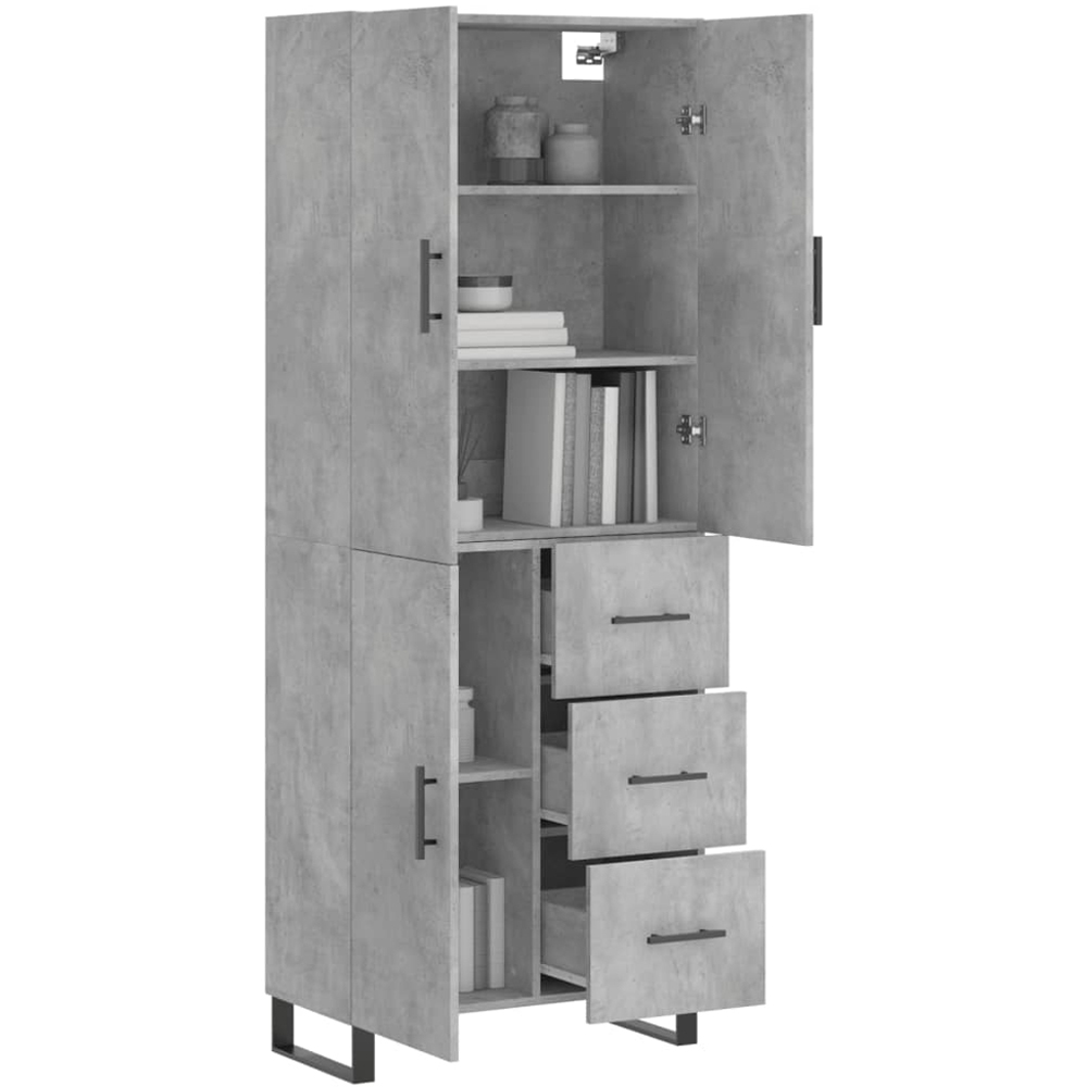 vidaXL 3 Door 3 Drawer Concrete Grey Highboard with Metal Legs Image 3