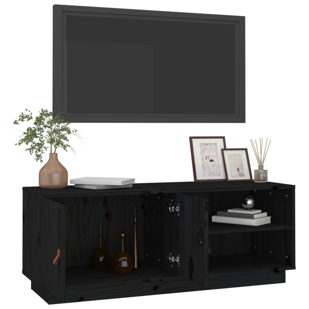 vidaXL 2 Door 2 Shelf Black Solid Pine Wood TV Cabinet Image 3