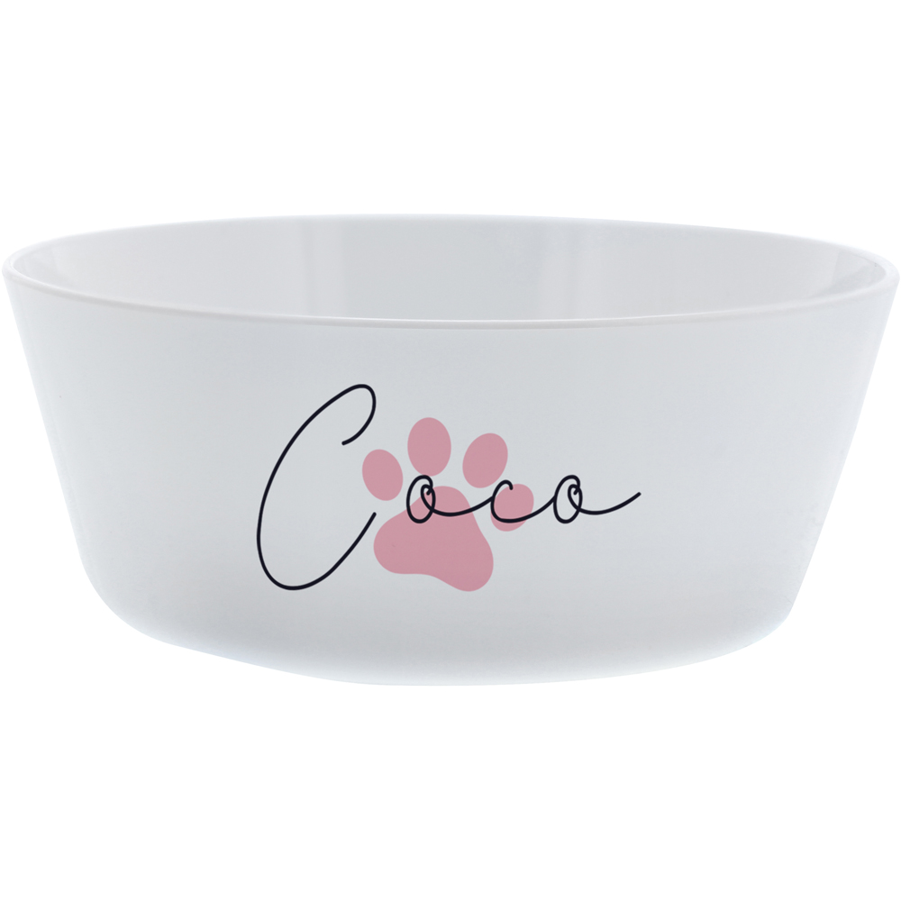 Personalised Memento Pink Paw Print Plastic Cat Bowl Image 1