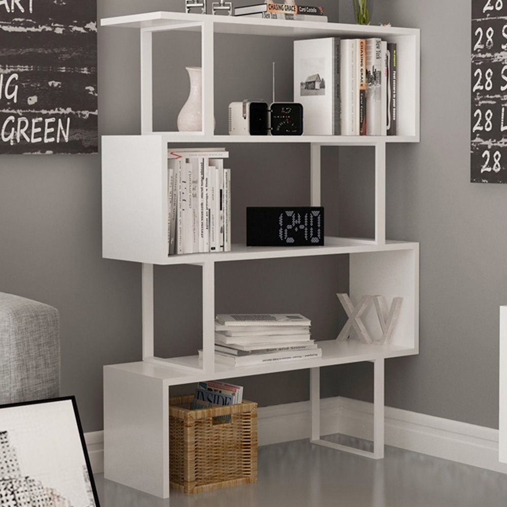 Decorotika Adriana 4 Shelf White Geometric Bookcase Image 1