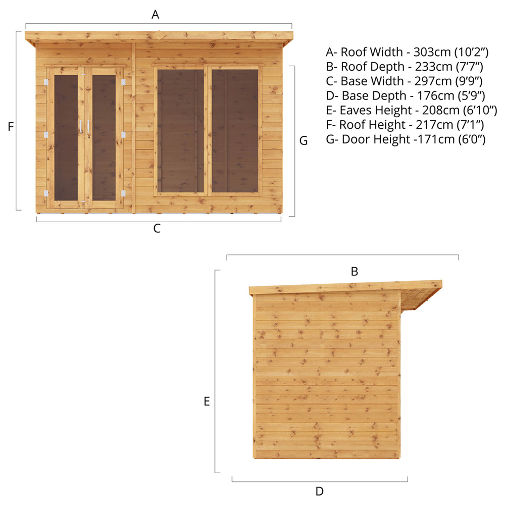 Mercia Maine 10 x 6ft Double Door Shiplap Traditional Summerhouse Image 8