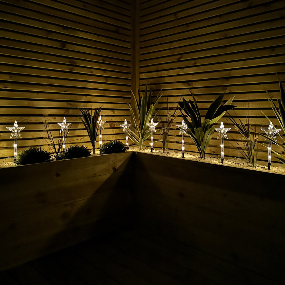 Samuel Alexander Warm White LED Star Garden Stick Light 8 Pack Image 1