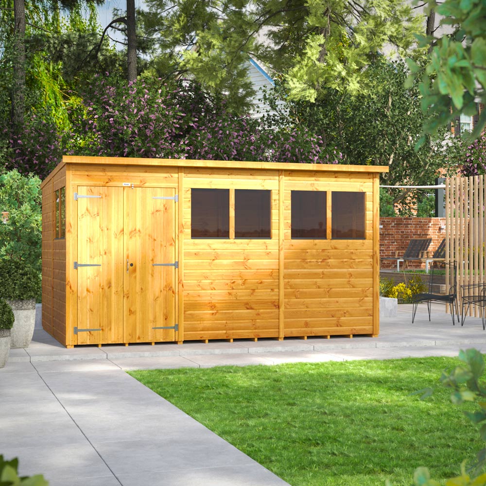 Power Sheds 12 x 8ft Double Door Pent Wooden Shed Image 2