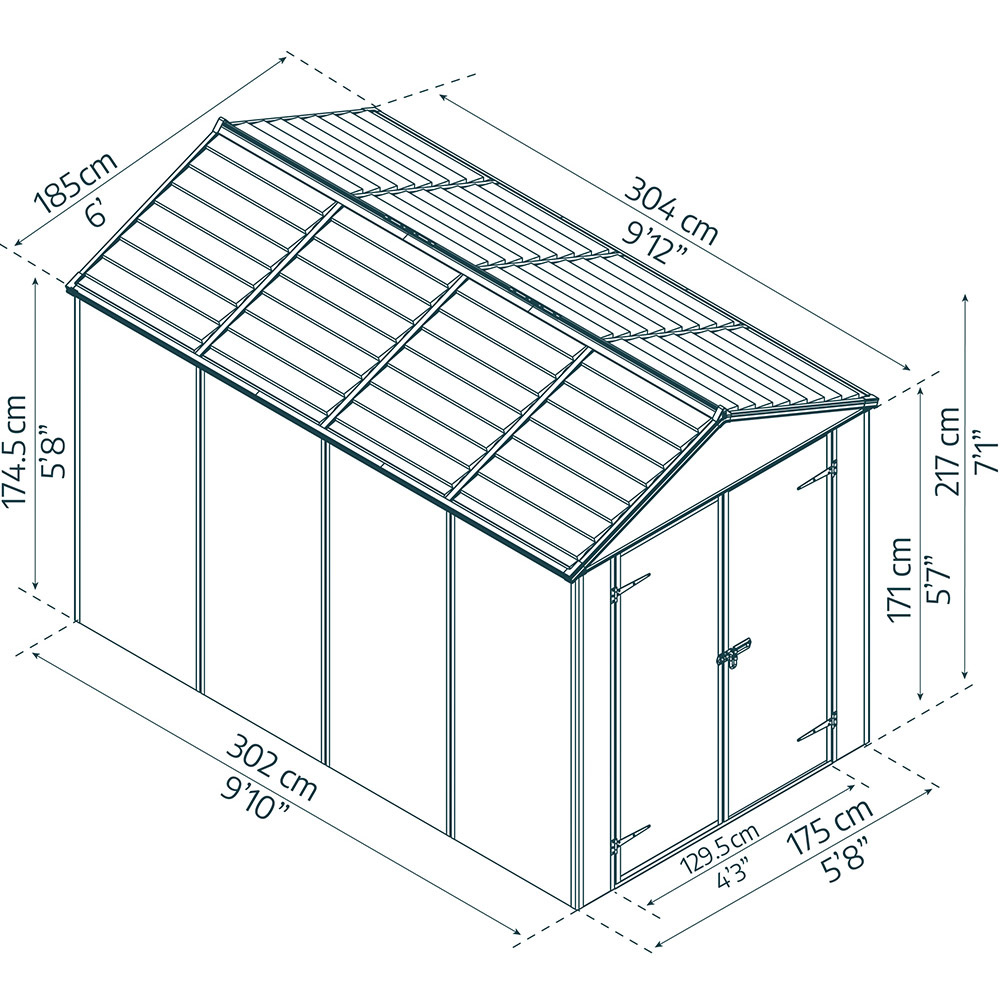 Palram Canopia Rubicon Dark Grey 6 x 10ft Shed Image 6