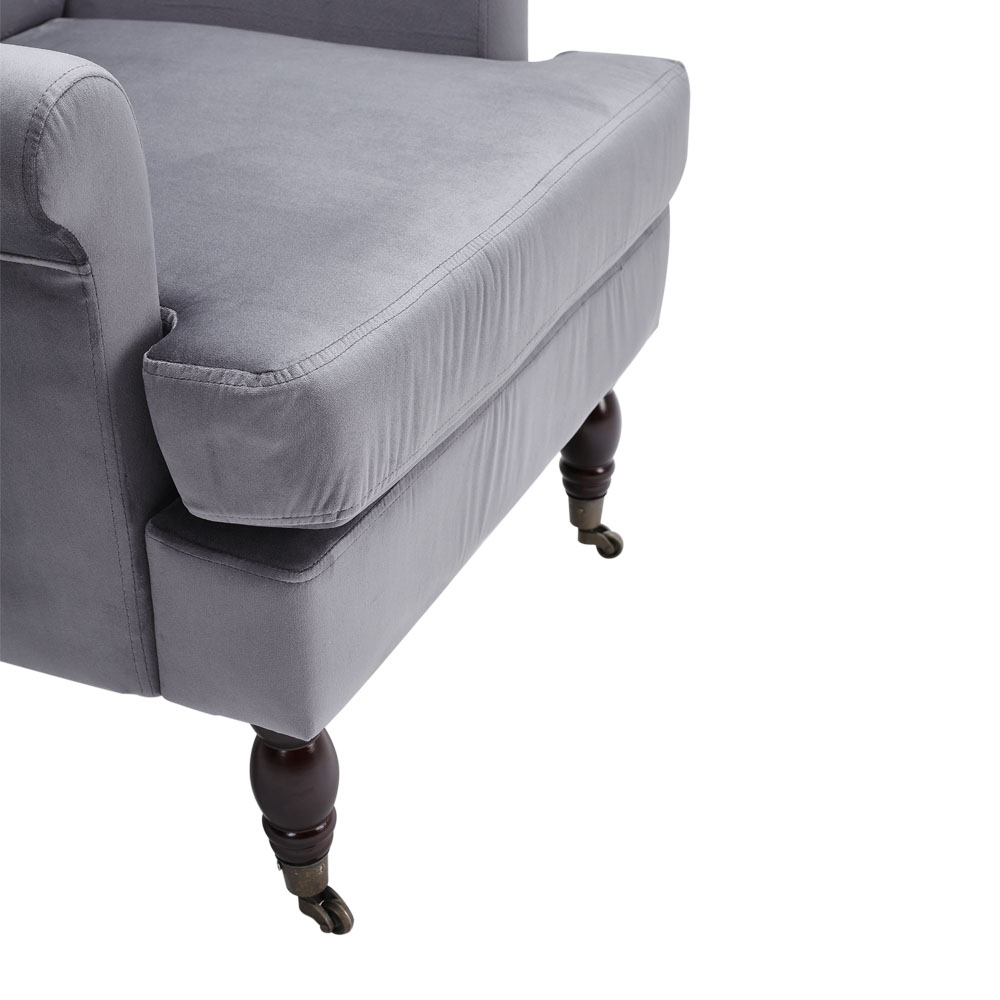 Living and Home Grey Contemporary Velvet Armchair Image 4