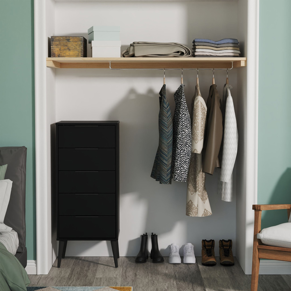 Crowndale Hong Kong 5 Drawer Matt Black Tall Bedside Cabinet Ready Assembled Image 7