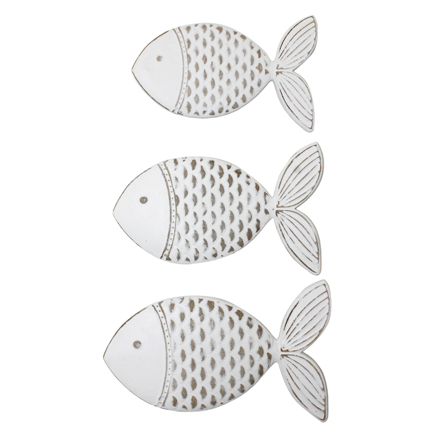 Set of 3 Rustic Fish Wall Art - White Image 1