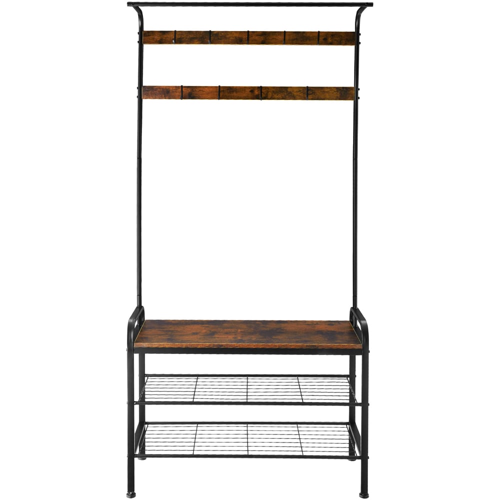 tectake Wichita 2 Shelf 9 Hook Dark Wood Rustic Coat and Shoe Rack Image 2