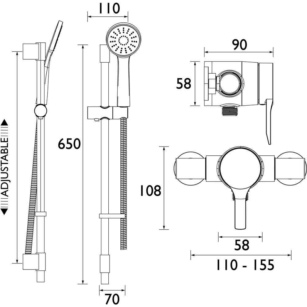 Bristan Onza Matt Black Thermostatic Exposed Shower Valve with Single-Function Handset Image 9