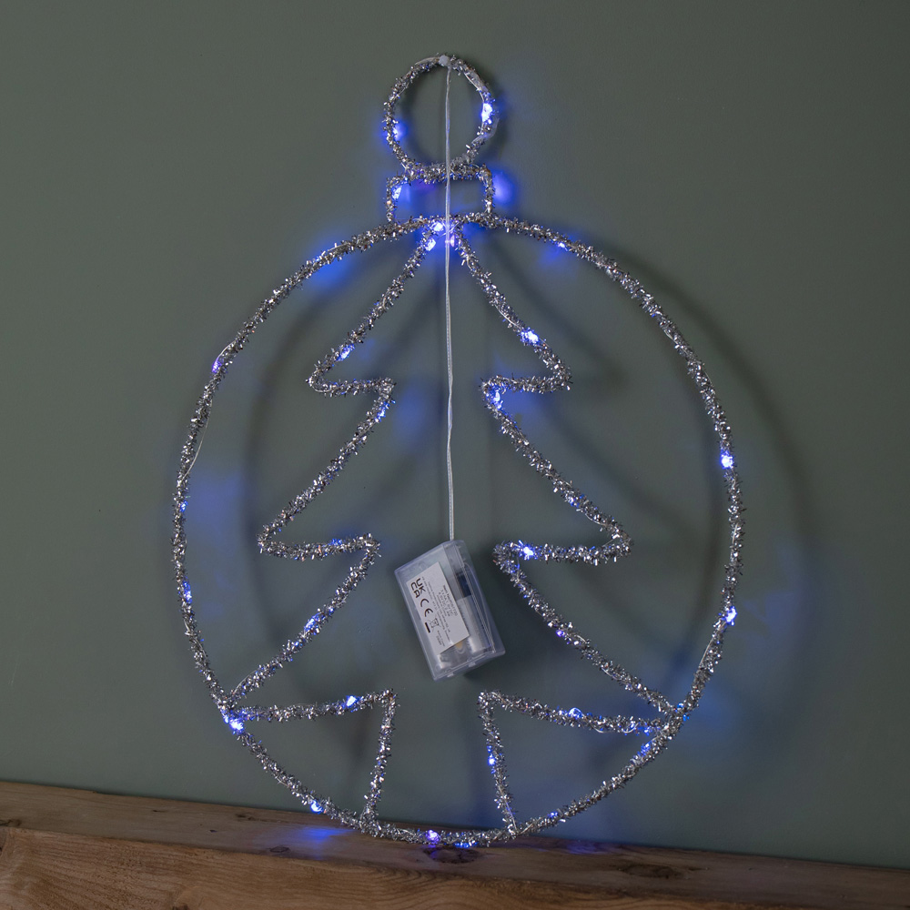 Samuel Alexander Blue Twinkling LED Light Up Silver Tree Ball Hanging Christmas Decoration Image 6