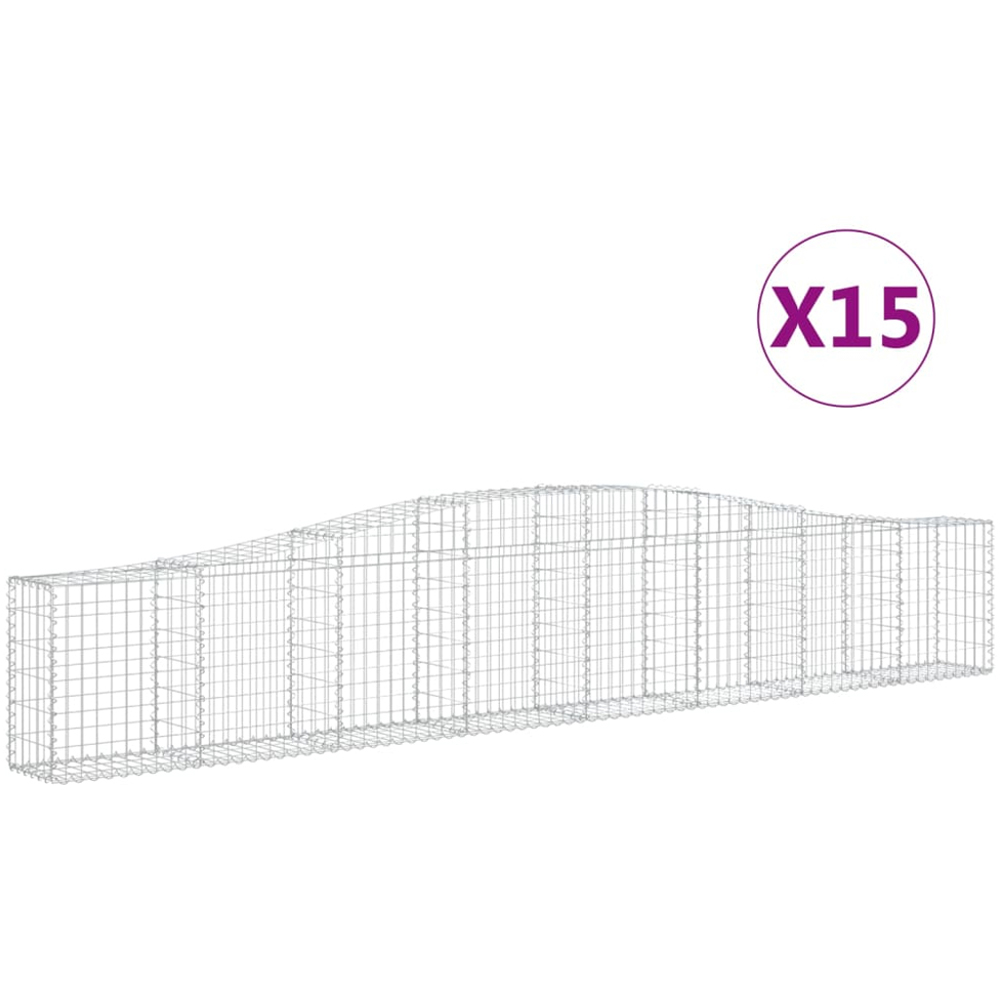 vidaXL Silver Galvanised Iron Arched Gabion Basket 400 x 30 x 60/80cm 15 Pack Image 2