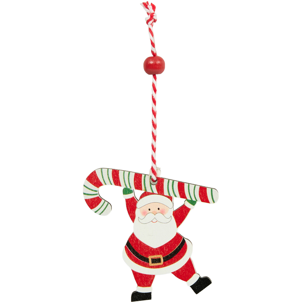 Set of 6 Wooden Santa Hanging Decorations Image 4