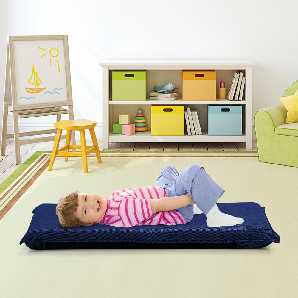 Costway Navy Foldable Floor Chair with Reclining Function Image 4