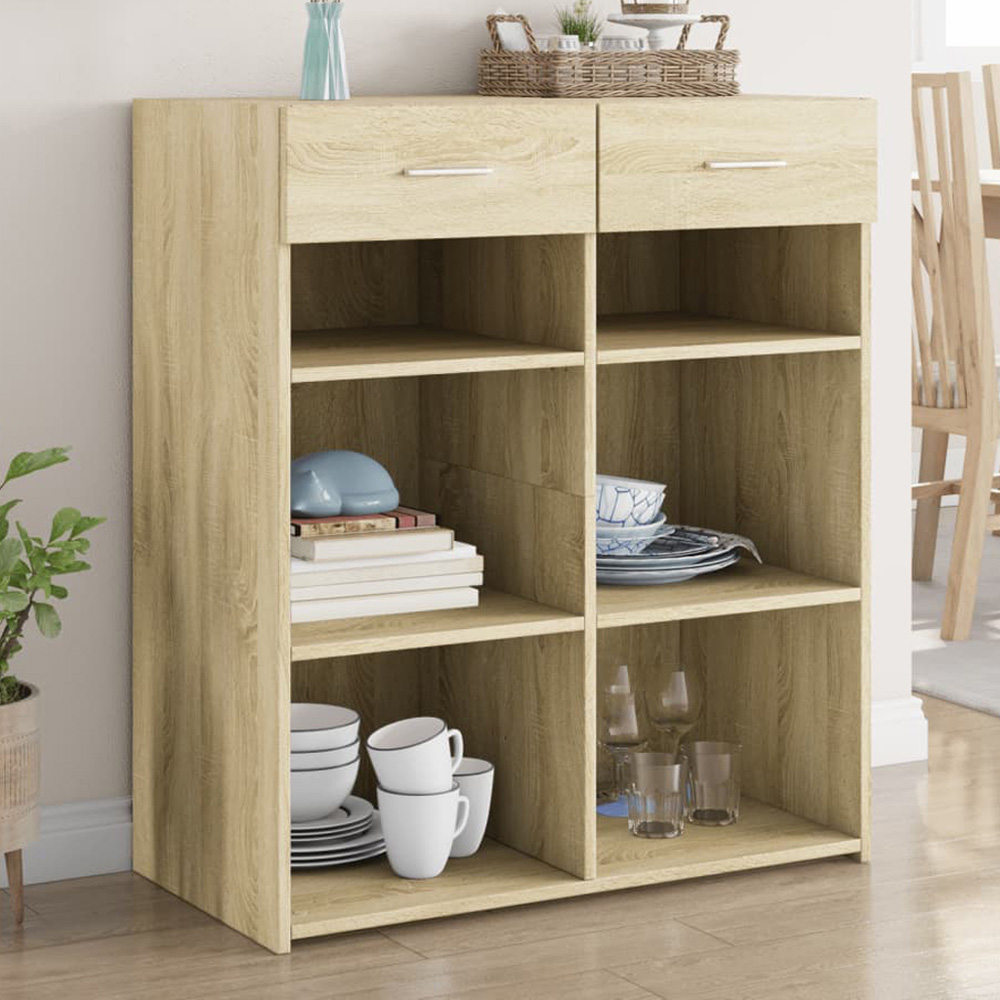 vidaXL 2 Drawer 6 Shelf Sonoma Oak Sideboard Image 1