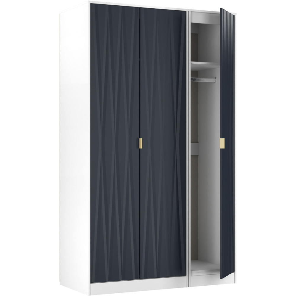 Crowndale Diamond 3 Door Indigo Matt and White Tall Wardrobe Ready Assembled Image 7