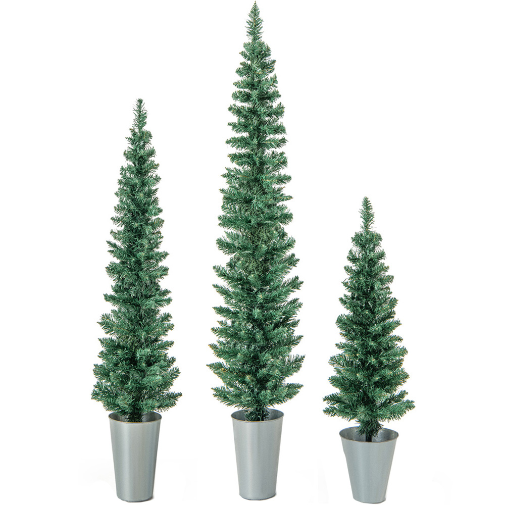 Costway Artificial Christmas Tree with Silver Bucket 3 Pack Image 1