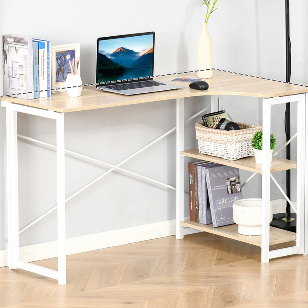 Portland L-Shaped Folding Corner Desk Oak Finish Image 4