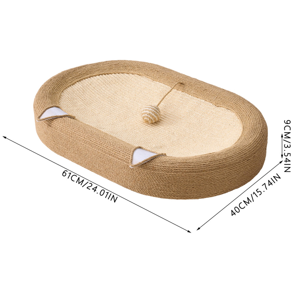 H&O Direct 61 x 40cm 2-in-1 Natural Oval Sisal Cat Scratcher Bed with Toy Ball Image 6