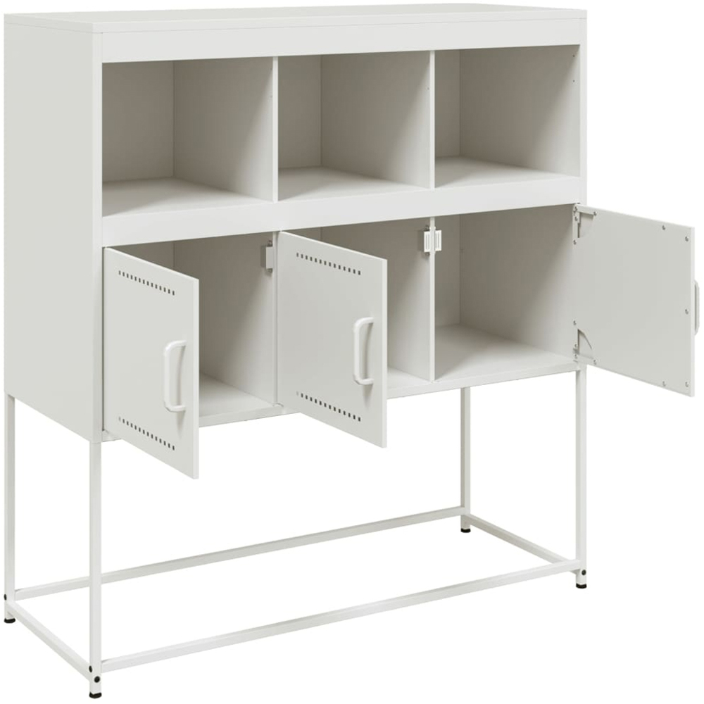 vidaXL 3 Door 3 Shelf White Steel Sideboard Image 7