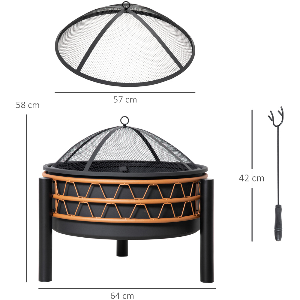 Outsunny Powder-Coated Steel Orange Fire Bowl with Poker and Mesh Lid Image 7
