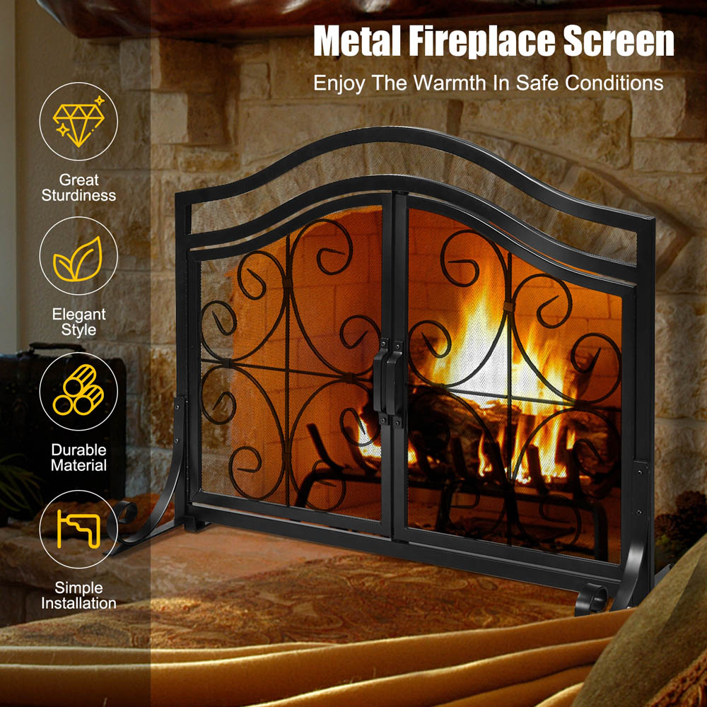 Costway Fireplace Screen with Magnetic Doors Image 4