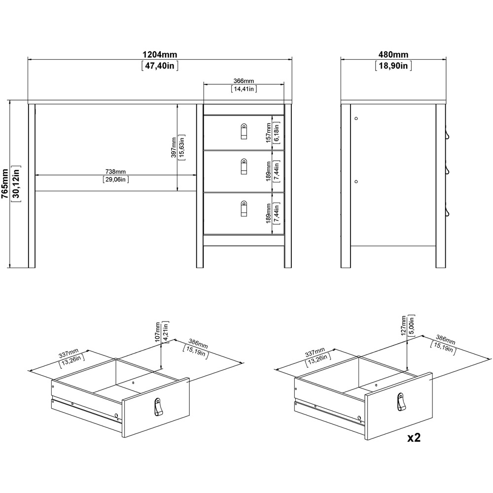 Florence Madrid 3 Drawers Desk White Image 7