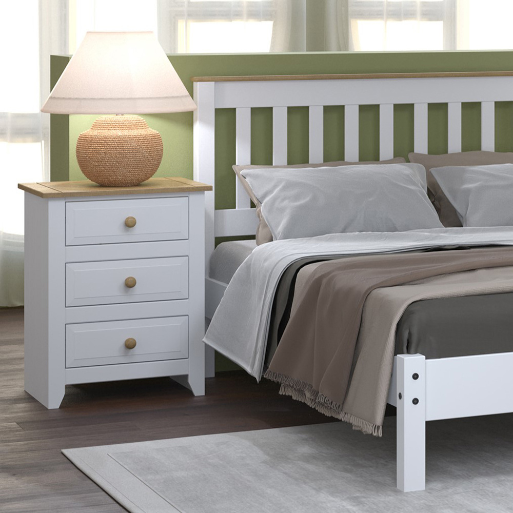 Core Products Capri 3 Drawer White and Waxed Pine Bedside Table Image 6