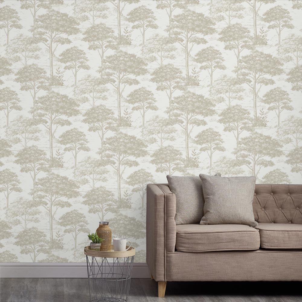 Grandeco Etched Tree Toile Neutral Textured Wallpaper Image 3