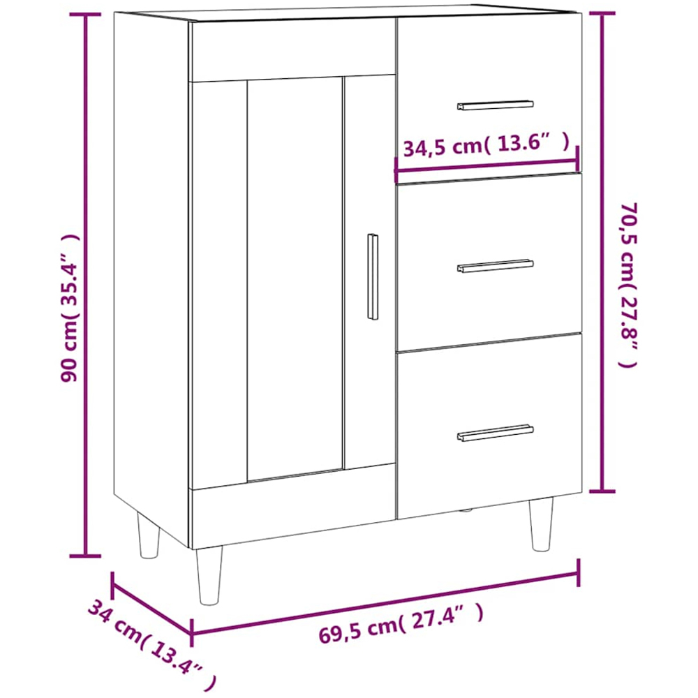 vidaXL Single Glass Door 3 Drawer White Sideboard Image 9