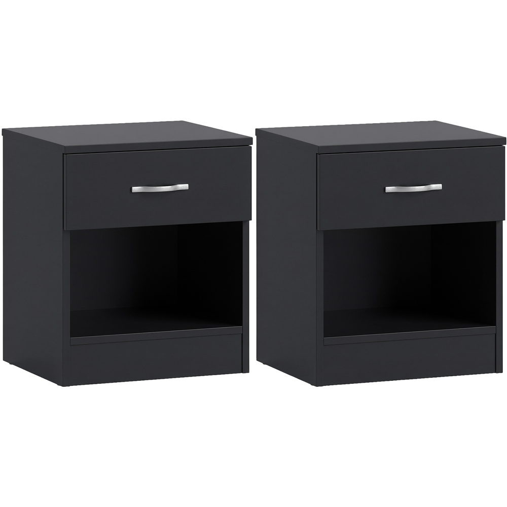 Vida Designs Riano Single Drawer Single Shelf Black Melamine Finish Bedside Table Set of 2 Image 2