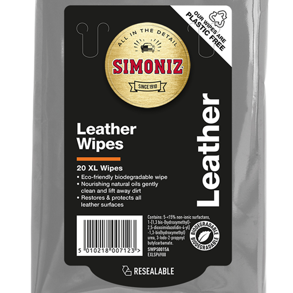 Simoniz Biodegradable Leather Wipes 20 Pack   Image 2